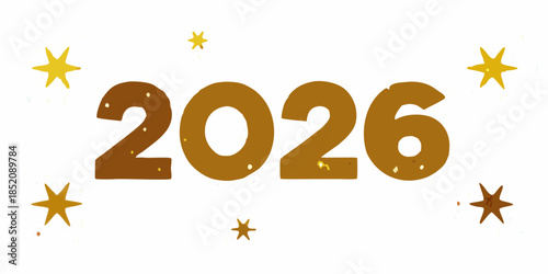 Golden depiction of the year 2026 with sparkling star accents