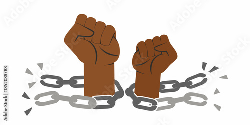 Breaking free clenched fists rising up from shattered chains a symbol of liberation