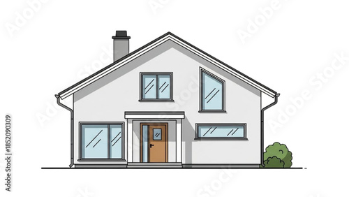 Illustration of a modern house with a gable roof and chimney viewed from the front