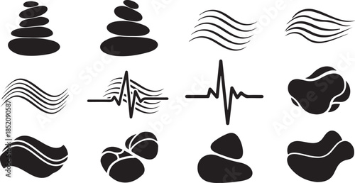 Zen spa icons stone wave and health