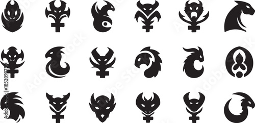 Collection of stylized black dragon and mystical emblems
