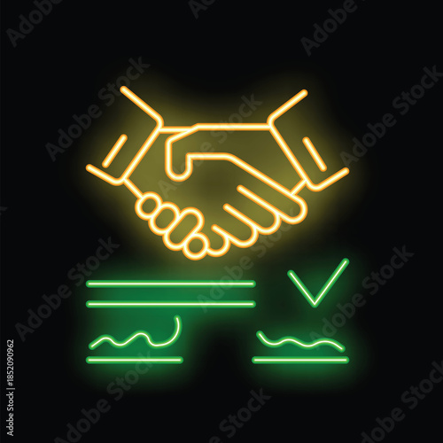 Neon sign of a successful business deal with two businessmen shaking hands