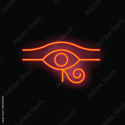 Neon eye of horus glowing on a black background
