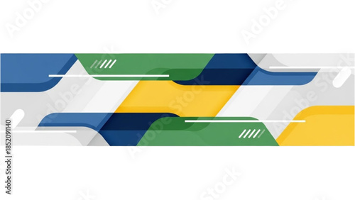 Abstract geometric shapes in blue, green, and yellow on a white background, viewed from directly above, creating a modern graphic illustration.