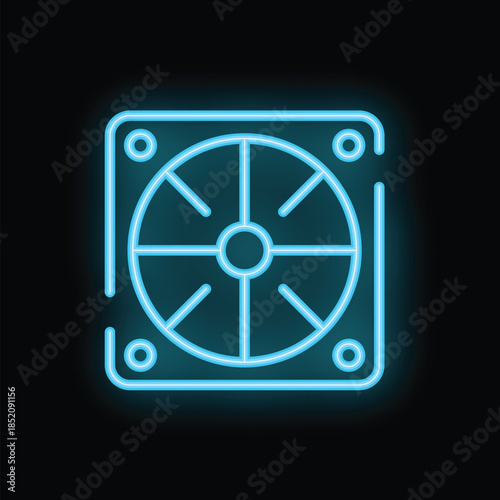 Glowing blue neon icon of a computer fan, representing the crucial role of cooling in electronic devices