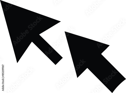Two computer mouse cursor icons, Two black computer cursor arrows one active and one inactive isolated vector illustration