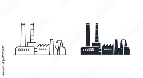 Industrial complex with factory buildings and smokestacks a minimalist illustration silhouette