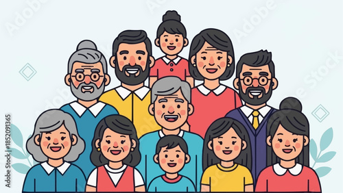 Diverse Cartoon Family Members Standing Together.