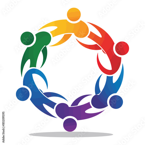 Multicultural Team Circle of Diverse People Holding Hands in Unity Rainbow Colors Celebrating Harmony, Cooperation, and Friendship Around World