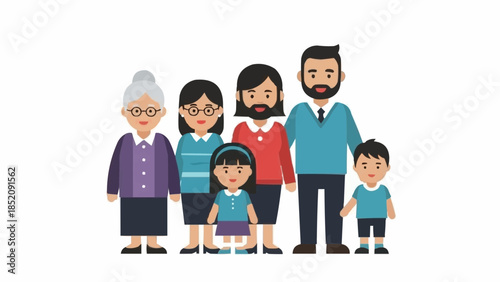 Diverse Cartoon Family Members Standing Together.