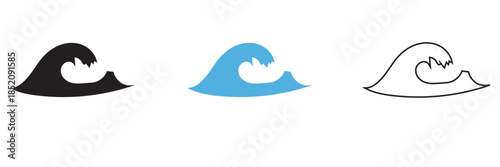 Stylized ocean wave icon.  Stylized ocean wave illustrations in monochrome, suitable for logos, tattoos, prints, surfing themes, and Japanese-inspired graphic design.
