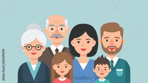 Diverse Family Group Portrait Illustration.