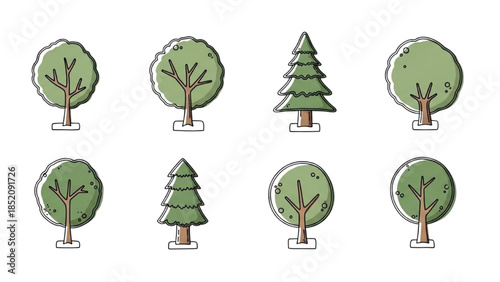 Collection of simple tree illustrations on white background