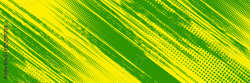 Abstract Background with Green and Yellow Brush Texture and Halftone Effect. Grunge Sport. Vector ilustration