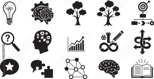 Collection of thinking and problem solving icons