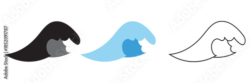 Stylized ocean wave icon.  Stylized ocean wave illustrations in monochrome, suitable for logos, tattoos, prints, surfing themes, and Japanese-inspired graphic design.
