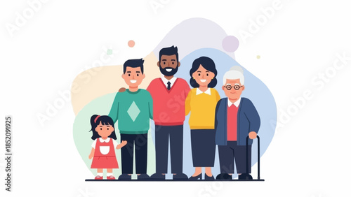 Diverse Cartoon Family Members Standing Together.