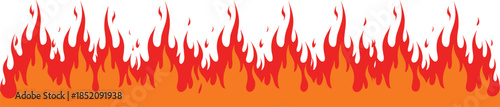 Seamless Fire Flames Horizontal Border With Burning Blaze Effect Isolated On White Background Flat Vector Illustration