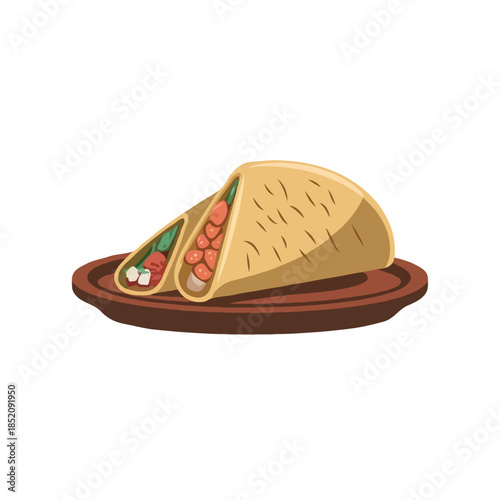Delicious burrito on a plate Vector on white background