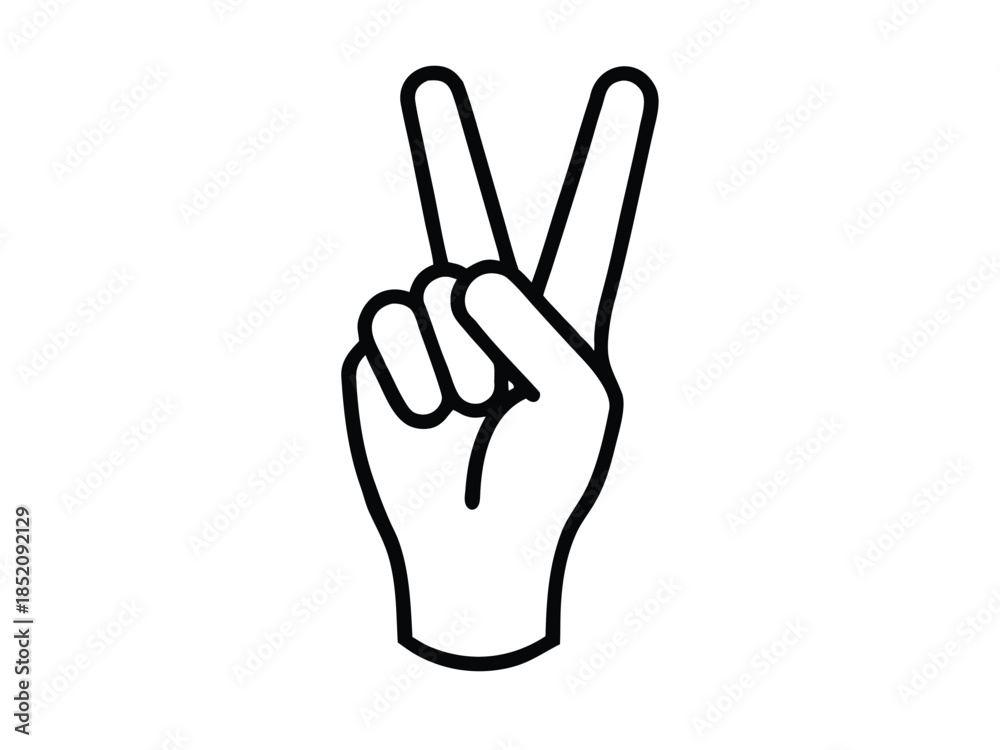 Fototapeta premium Peace sign hand gesture outline icon, Continuous line art of a human hand making a peace sign. Vector illustration