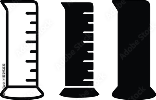 Scientific Laboratory Measuring Graduated Cylinder Glassware Chemistry Equipment Tools For School Education Research Projects Vector Silhouette and Pictogram Icon Set.eps