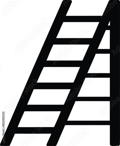 A simple black ladder stands vertically against vector, Black silhouette of a straight ladder leaning against a white background a striking silhouette