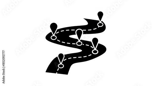Black ribbon with pins marking a winding path
