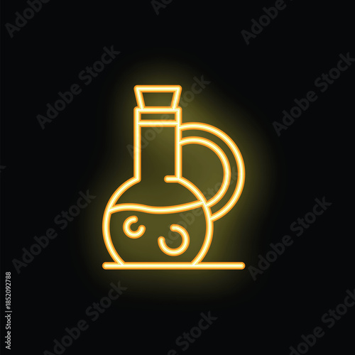 Neon sign depicting a glass decanter with stopper sitting on a shelf with an empty glass beside it