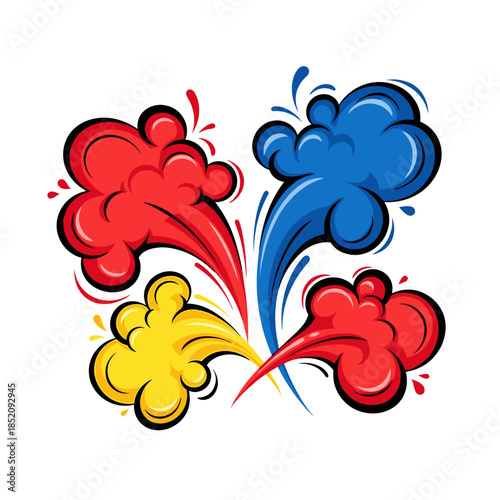 Colorful smoke bursts in red, blue, and yellow for celebration design  