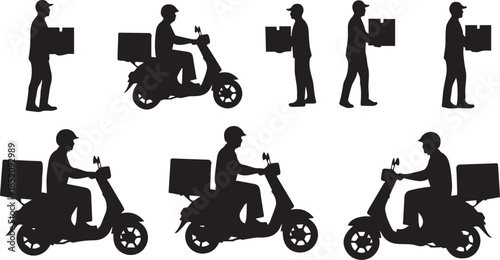 Delivery couriers on scooters with packages offering swift transportation and logistics services