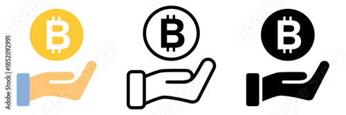 仮想通貨・デジタル通貨コインをのせた手のアイコンセット/Digital Currency Coin on Hand Icon Set