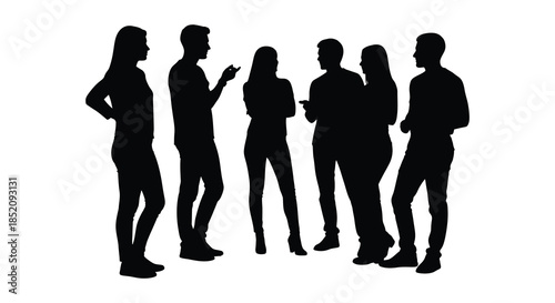 Group of people standing together in a dark outline showing a distinct silhouette