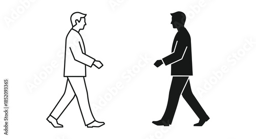 Two men walking one in outline and the other a dark silhouette