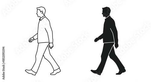 Two men walking one in outline and the other as a dark silhouette
