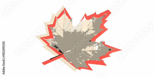 A stylized maple leaf illustration with a red outline and beige fill