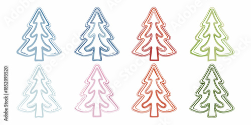Colorful christmas tree paperclips arranged in a grid pattern on a white background