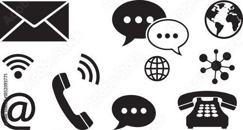 Collection of communication icons email phone chat wifi globe network technology symbols