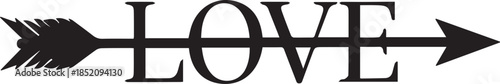 Arrow through the word love symbolizing romance and affection