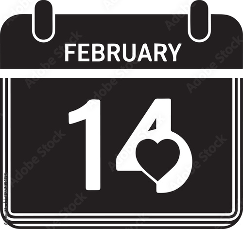 February fourteenth calendar icon with heart symbol