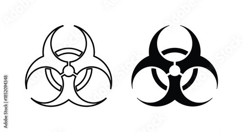 Two black biohazard symbols displayed against a white background a striking silhouette