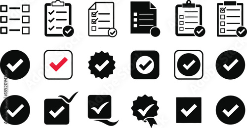 Collection of Checkmark and Tick Icons Representing Approval, Success, and Completion