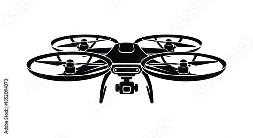 Detailed depiction of a modern quadcopter drone with a camera a striking silhouette
