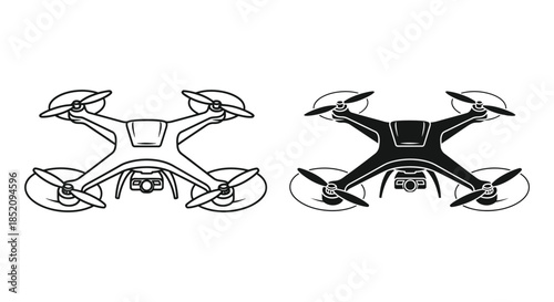 Two drone designs presented in detailed line art showcasing aerial technology silhouette