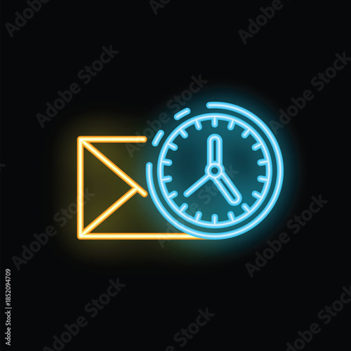Neon sign illustrating the concept of email marketing with an envelope and a clock showing the importance of timing in marketing campaigns