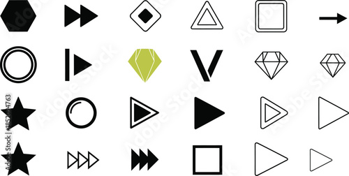 Collection of Geometric Shapes and Navigation Icons for User Interface Design and Digital Applications