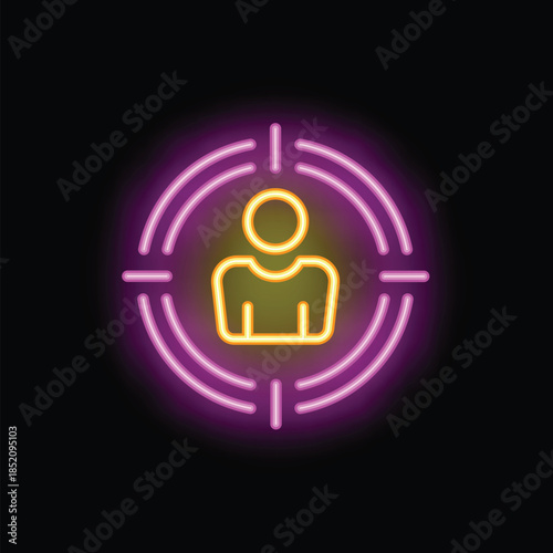Neon icon glowing on a dark wall representing the concept of customer targeting