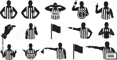 Referee signals and sport calls icons set