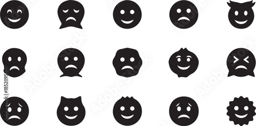 Set of fifteen varied emotion face icons