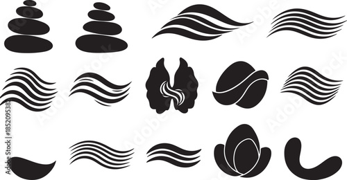 Black silhouette spa and nature icon set