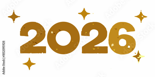 Golden representation of the year 2026 with sparkling star accents
